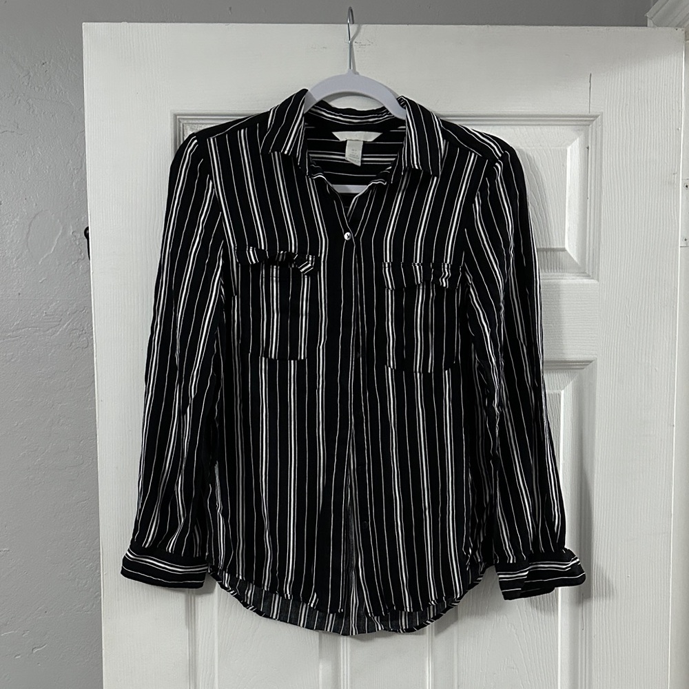 H&M Monochrome Striped Button-Down Shirt